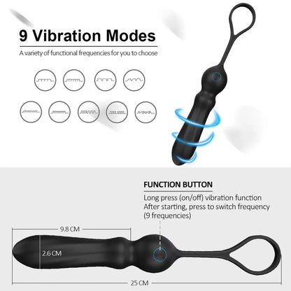 Prostate Massager With Cock Ring 9 Vibrating Modes Anal Butt Plug