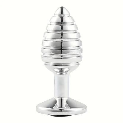 Stainless Steel Threaded Anal Plug with Teal Gemstone Base G-Spot Toy
