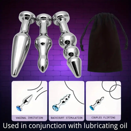 Unisex Metal Butt Plug Anal Sex Toy Blue Gem Bases For Beginners
