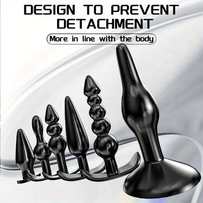 6pcs TPE Butt Beads Plug Set Silicone Anus Toys With Curved Base