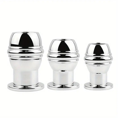 SM Stainless Steel Chastity Penis Ring Hollow Enema Anal Plug