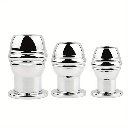 SM Stainless Steel Chastity Penis Ring Hollow Enema Anal Plug