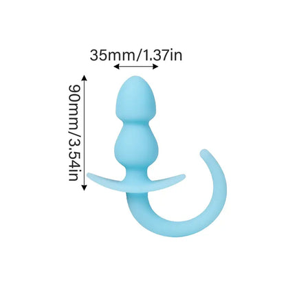 Soft Flexible Silicone Tail Anal Plug With Beads Blue Luminous Effect