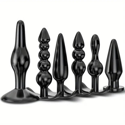 6pcs TPE Butt Beads Plug Set Silicone Anus Toys With Curved Base