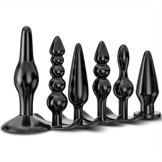 6pcs TPE Butt Beads Plug Set Silicone Anus Toys With Curved Base