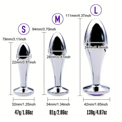 Metal Drop Anal Plug Three Sizes Jewel Base Butt Plug For G-point Massage