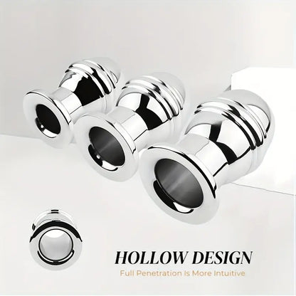 SM Stainless Steel Chastity Penis Ring Hollow Enema Anal Plug
