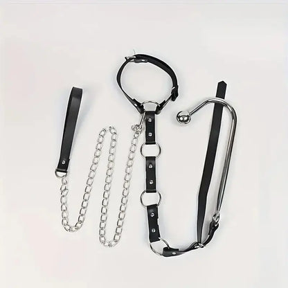 BDSM Bondage Kit Anal Hook Handcuffs Collar with Anal Trainer Ball Gag