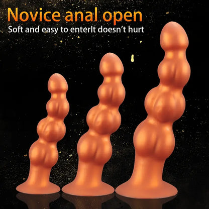 Liquid Silicone Muscle Bead Long Thick Butt Plug For G-Spot Sex