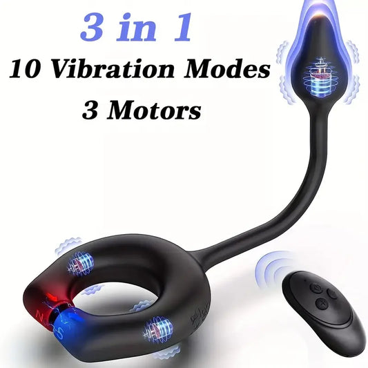 Vibrating Cock Ring With Anal Butt Plug Prostate Massage Enhanced Pleasure