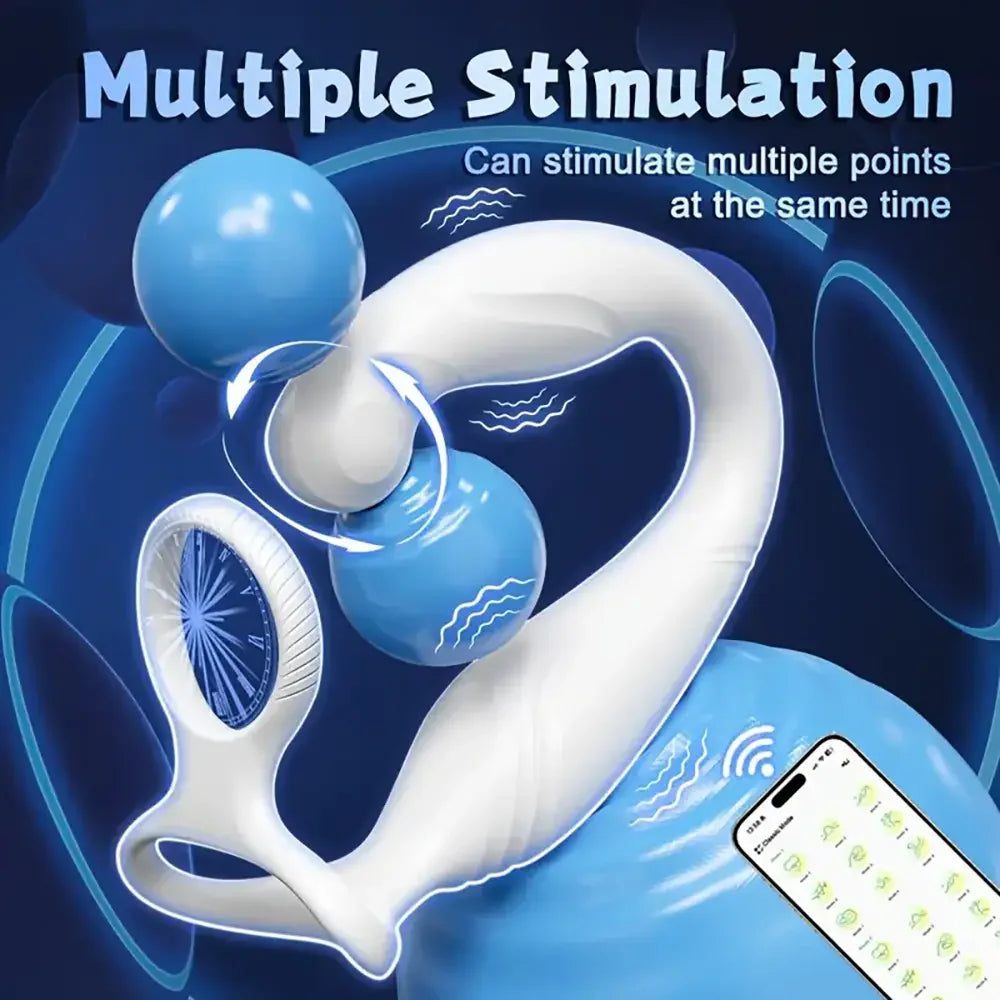 Rotating Anal Vibrator C-Shaped Penis Ring Adult Anal Sex Toy