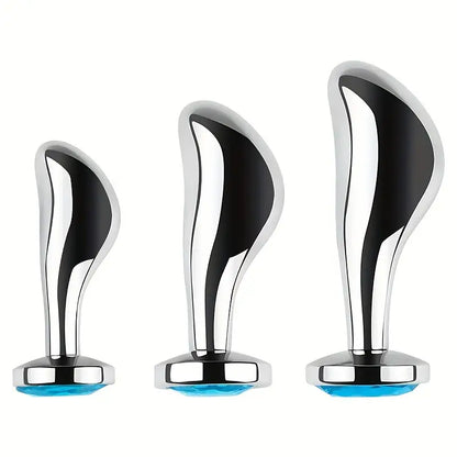 Gemstone Base Stainless Steel Anal Plug Toy With Golden-Plated Flared Base