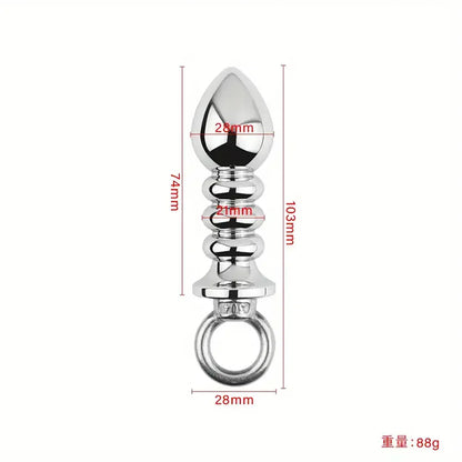 Metal Backyard Ring Threaded Anal Plug Silvery Pulling Plug