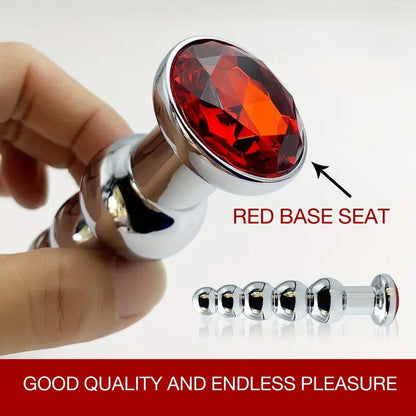 Metal Anal Plug 5 Beads Anal Dilator Jewel Base Butt Plug Anal Toy