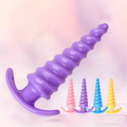 Plastic Spiral Butt Plug Anal Trainer G Spot Stimulator With Pull Handle