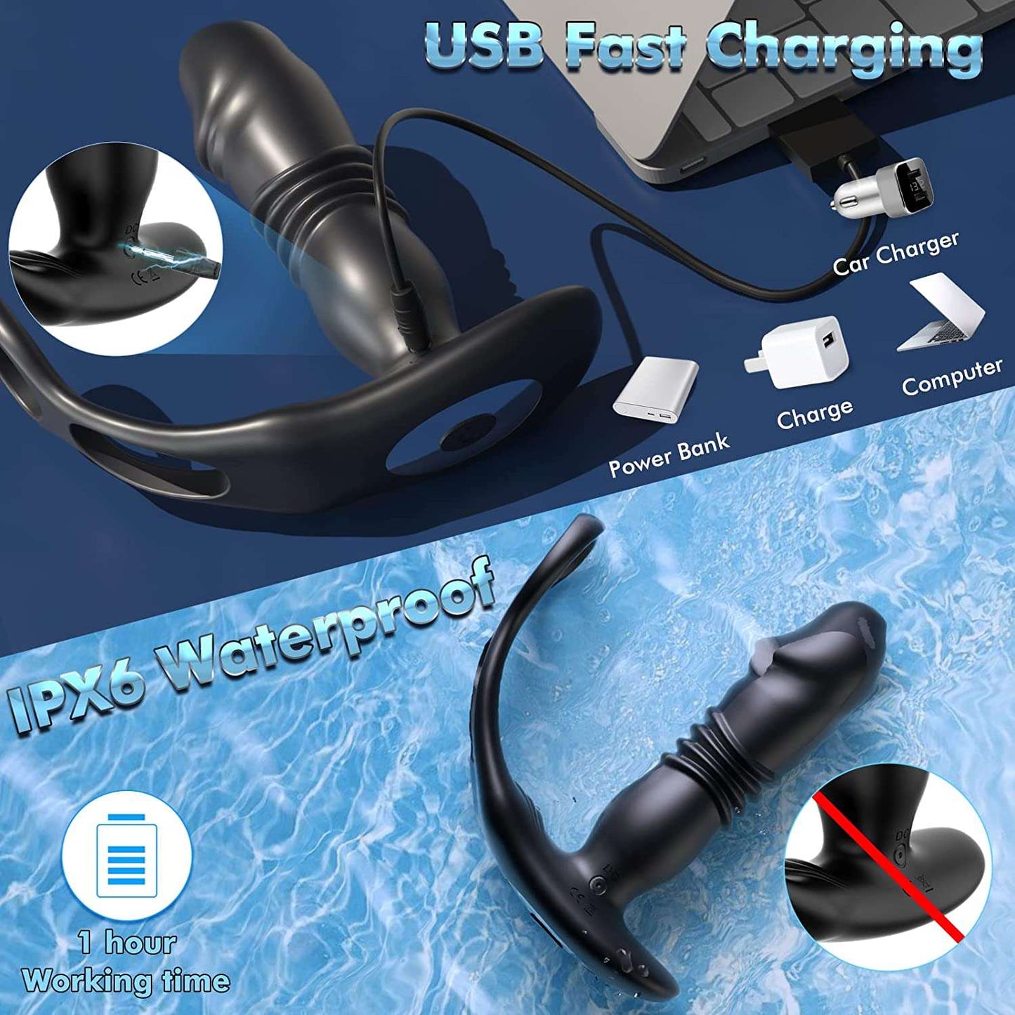 Sex toys  dubai7ModesHeadRetractableAnalPlugwithCockRingforMen,CouplesSexToystoys  men