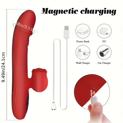 Silicone Telescopic Push Vibration Heating Tongue Lick Rose Vibrator
