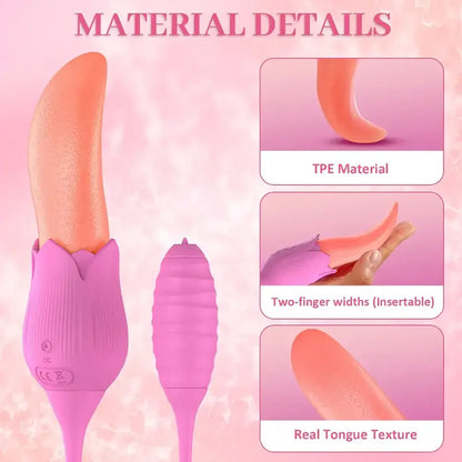 3In1 Women Rose Toy Clitoral Vibrator Tongue Licking Nipple Licker